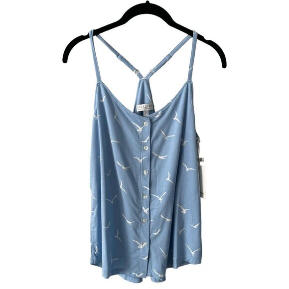 P.J Salvage Cami Lounge Top Sleepwear Adjustable Strap Bird Print Blue Small NEW - Picture 1 of 9
